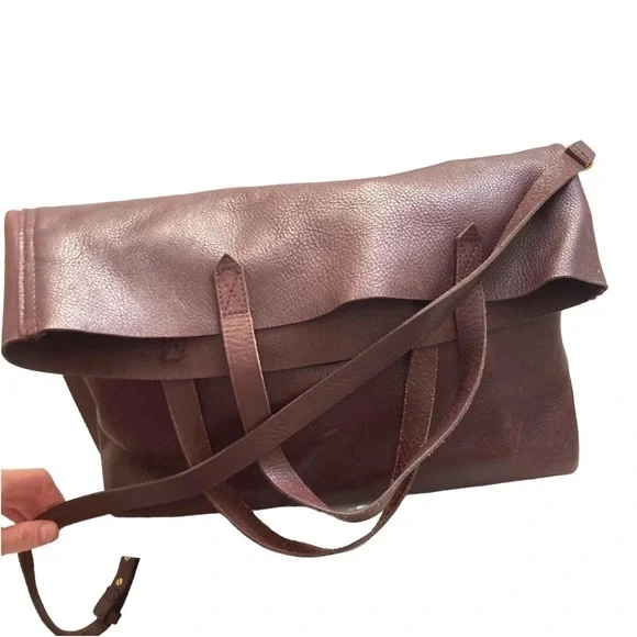 Madewell burgandy leather tote foldover messenger crossbody bag - Picture 2 of 13